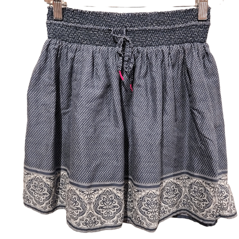 LOGG H&M Womens Blue And White Mixed Pattern Boho Mini Skirt Size 6